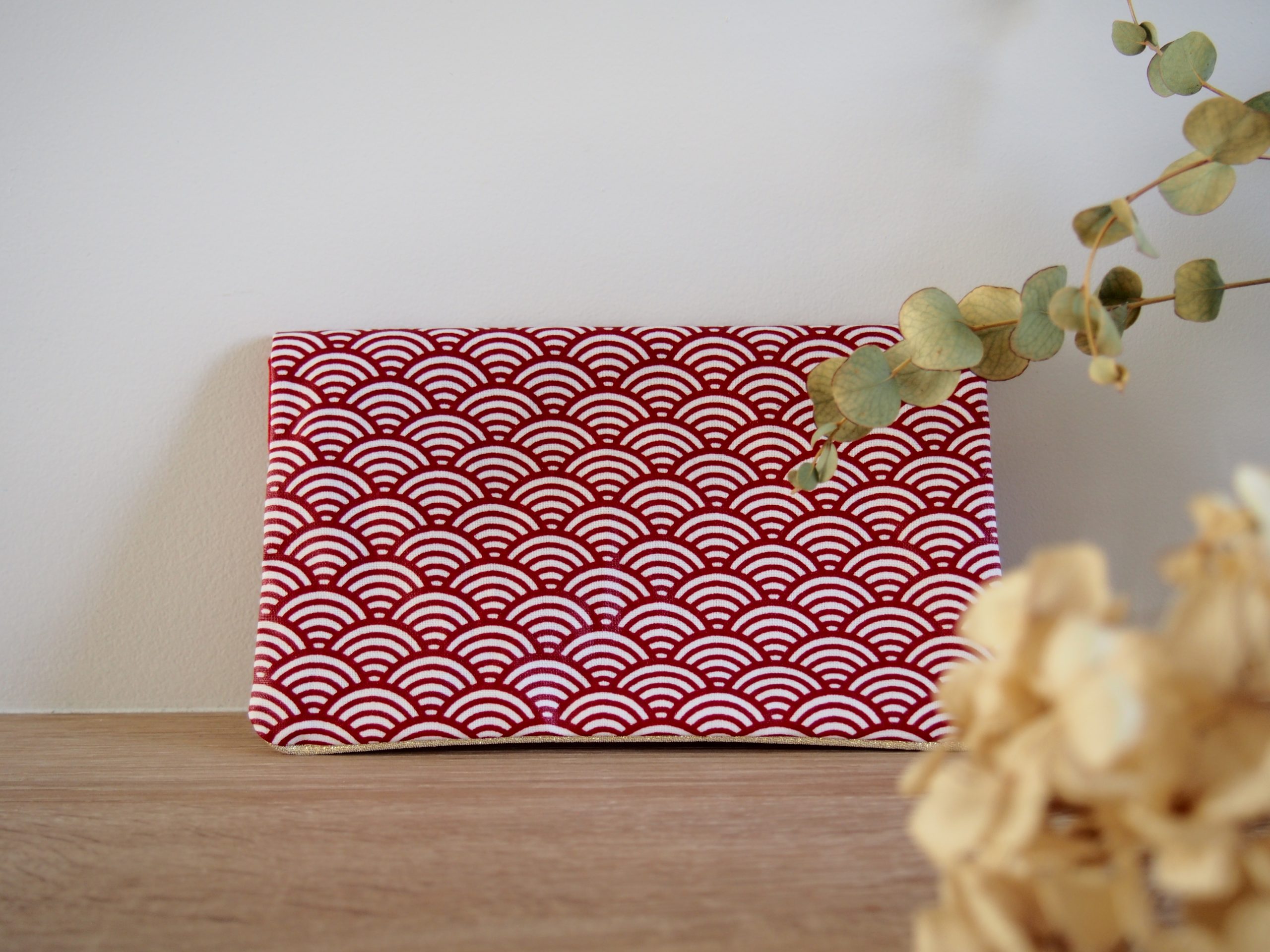 Protège chéquier-motif-japonais, rouge