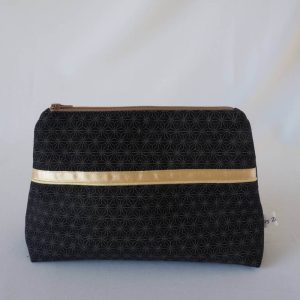 Trousse de toilette tissu japonais chanvre bleu foncé