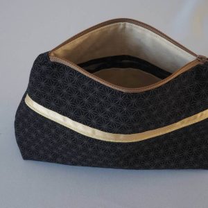 Trousse de toilette tissu japonais chanvre bleu foncé - intérieur