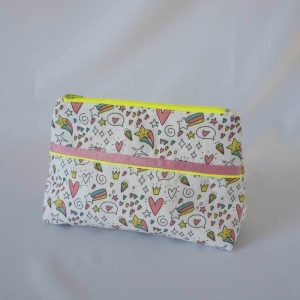 Trousse de toilette tissu girly fluorescent