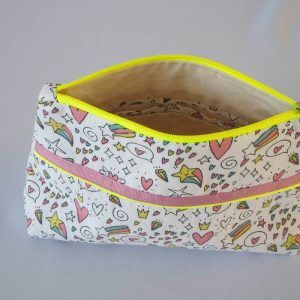 Trousse de toilette tissu girly fluorescent - intérieur