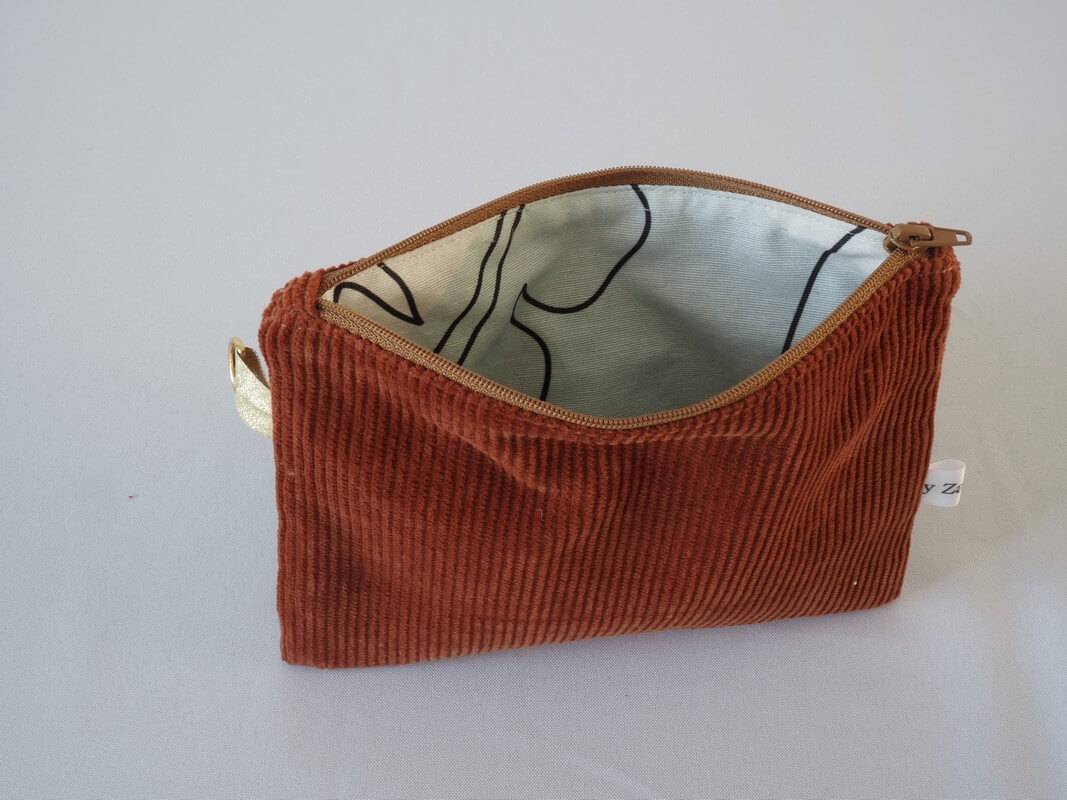 Intérieur pochette plate / organisateur de sac : velours cannelle