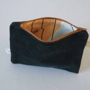 Intérieur de la pochette plate / organisateur de sac : velours vert sapin