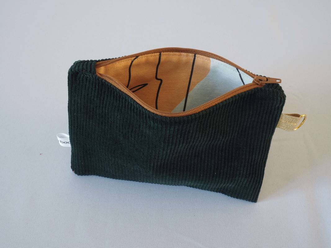 Intérieur de la pochette plate / organisateur de sac : velours vert sapin