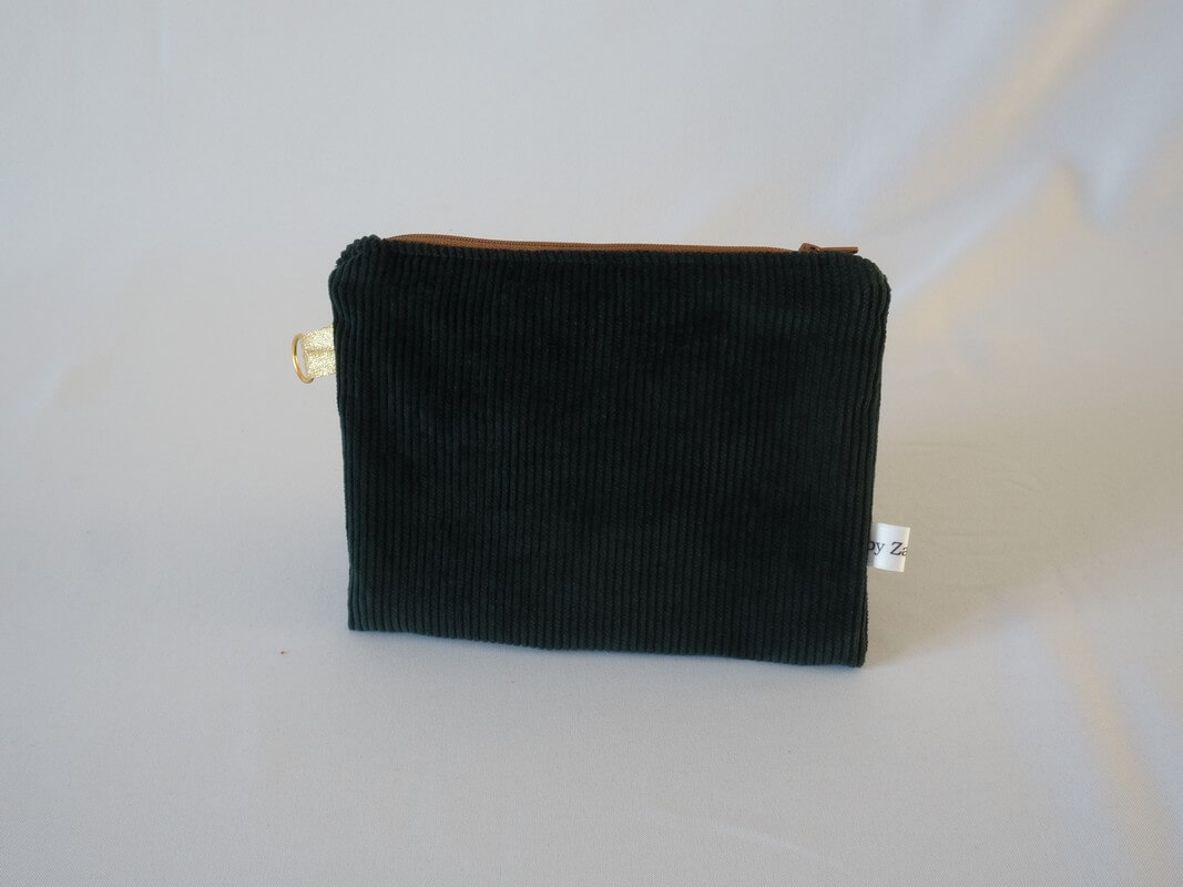 Pochette plate / organisateur de sac : velours vert sapin