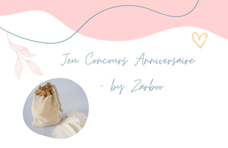 Annonce Jeu Concours Anniversaire - by Zarboo Lot à gagner : lot de 8 lingettes démaquillantes lavables et son pochon