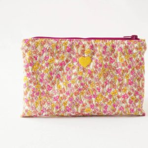 Pochette en liberty jaune et rose de taille S