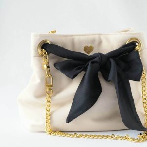 Sac seau écru avec lien foulard plumetis bleu nuit