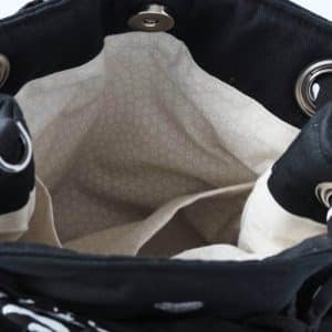 Sac seau noir avec lien foulard noir et blanc - détail doublure