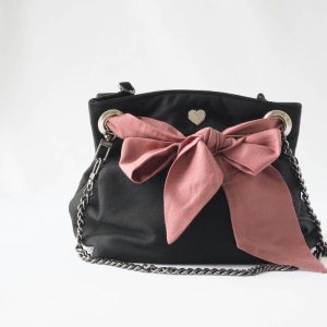Sac seau noir avec lien foulard plumetis vieux rose