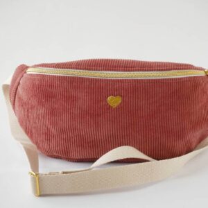 Sac banane Fanny, en velours côtelé paprika (rose orangé) et bouclerie dorée