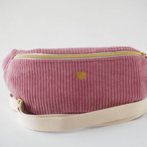 Sac banane Fanny, en velours côtelé vieux rose et bouclerie dorée